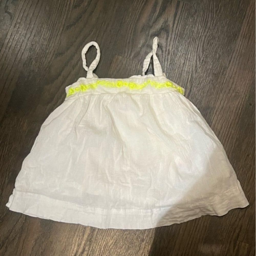 Mini Boden Girls’ White Cotton Camisole Tank  yellow floral embroidery | 3-4Y
